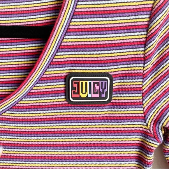 Juicy by Juicy Couture Knit Rainbow Striped Ribbed Midi Dress Side Slit Bodycon - Picture 8 of 15